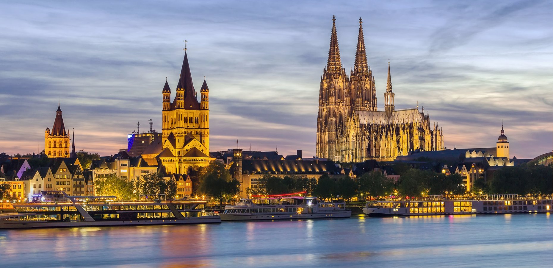 Cologne. View of the Historic centre from the River Rhine.