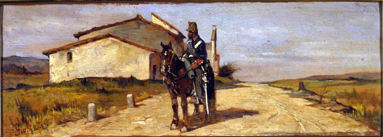   Giovanni Fattori, Soldato a cavallo, 1860-1870, olio su tavola, Museo Nazionale Scienza e Tecnologia Leonardo da Vinci, Milano