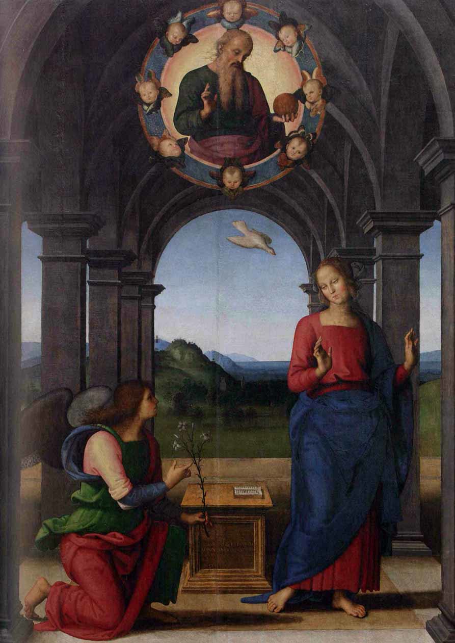 Perugino, Annunciazione, 1488-1490, olio su tavola, Fano, chiesa di Santa Maria Nuova.