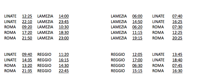 I voli di ITA Airways da e per Reggio Calabria e Lamezia Terme