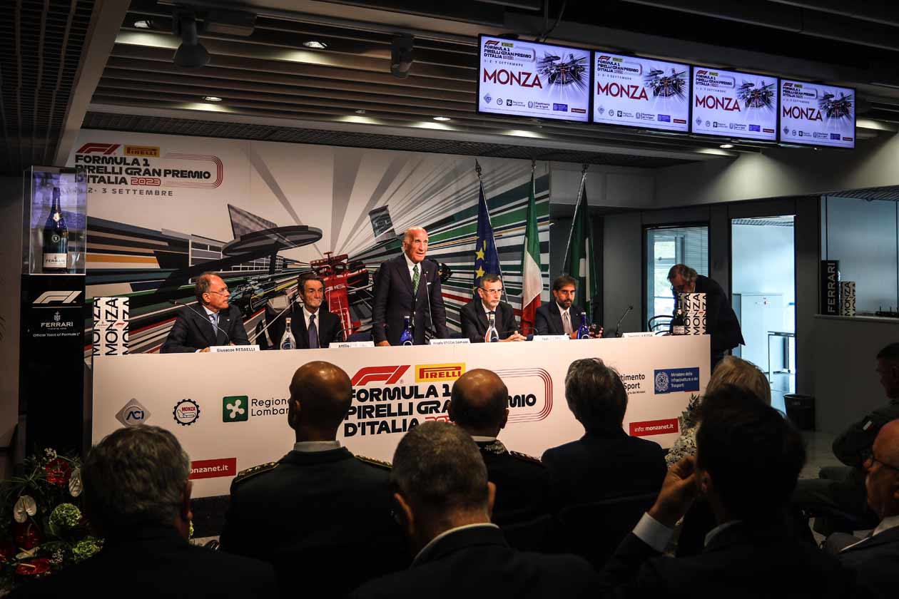 Angelo Sticchi Damiani alla Conferenza stampa di presentazione del Formula 1 Pirelli Gran Premio d'Italia 2023 nella Sala Stampa Tazio Nuvolari dell'Autodromo di Monza. Copyright © Autodromo di Monza.