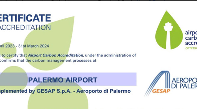 Il “Falcone Borsellino” ottiene il livello 3 dell’Airport Carbon Accreditation