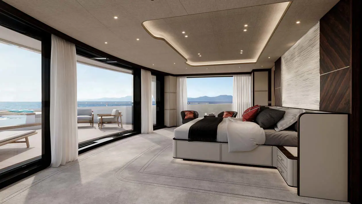 58Steel, Perla Lunar upper deck - owner's cabin Foto: Copyright © Sanlorenzo Yacht