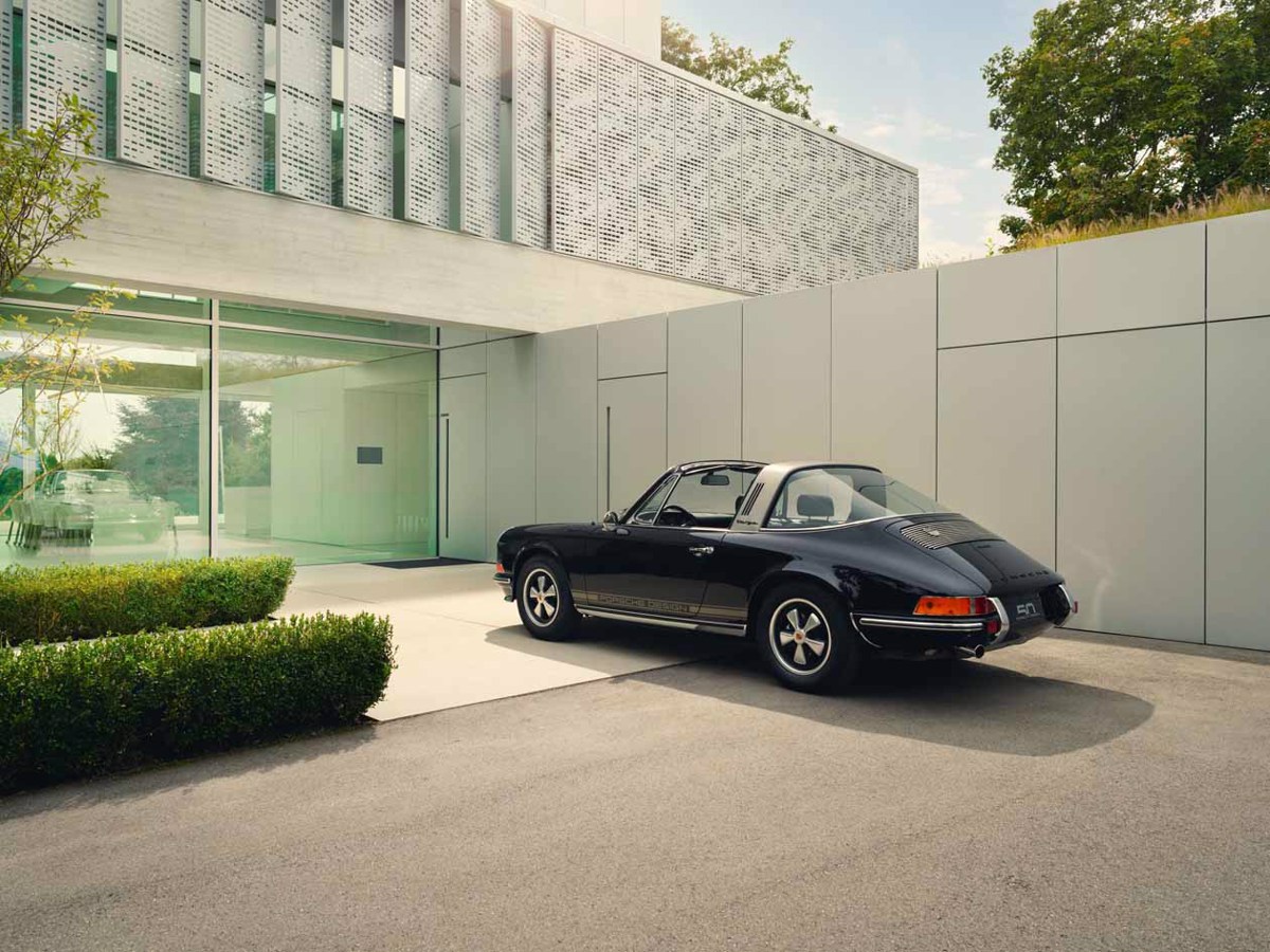 Historical 911 S 2.4 Targa from Porsche Design's founding year of 1972, which has been restored by Porsche Classic