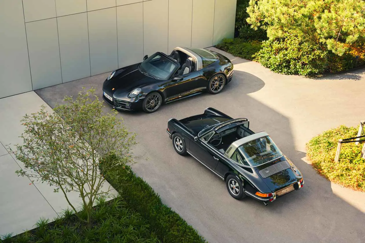 Porsche 911 Edition 50Y Porsche Design and historical 911 S 2.4 Targa from Porsche Design's founding year of 1972, which has been restored by Porsche Classic