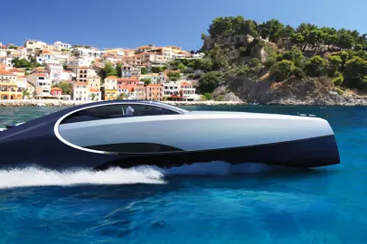 A line of open yachts with the name of Bugatti 