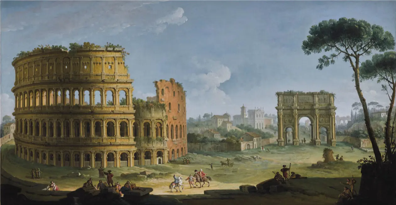 Antonio Joli (1700-1777), Roma, Veduta con Colosseo e Arco di Costantino, olio su tela, Collezione privata, Credits: Lampronti Gallery, London. Copyright © Ufficio Stampa Franco Maria Ricci Editore