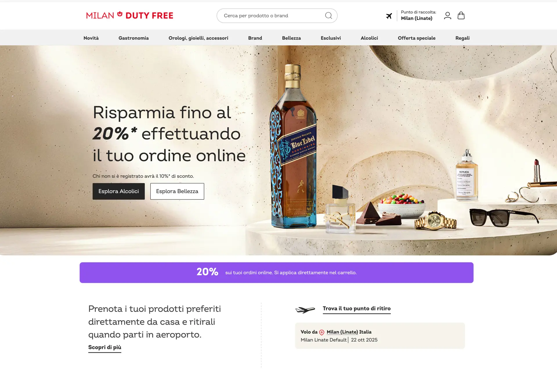 Website Milano Duty Free. Copyright © Avolta