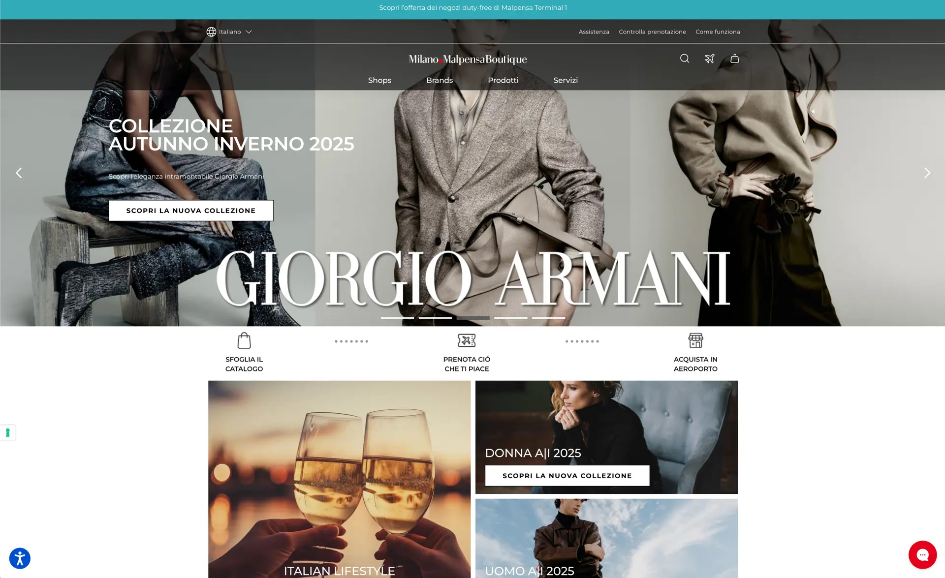 Website Milano Malpensa Boutique. Copyright © Sea Aeroporti di Milano