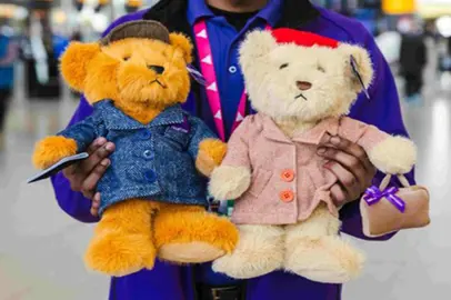 Doris and Edward bear arrive at Heathrow