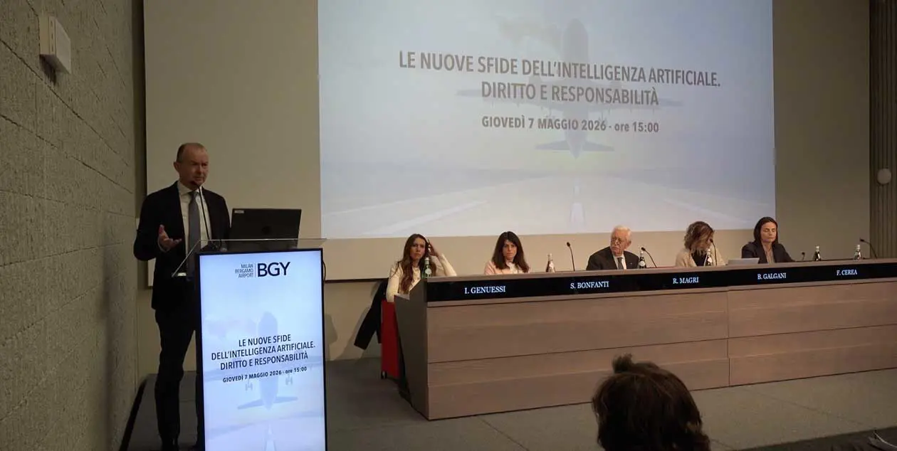 Giovanni Sanga al Convegno SACBO su IA nel trasporto aereo Copyright © SACBO