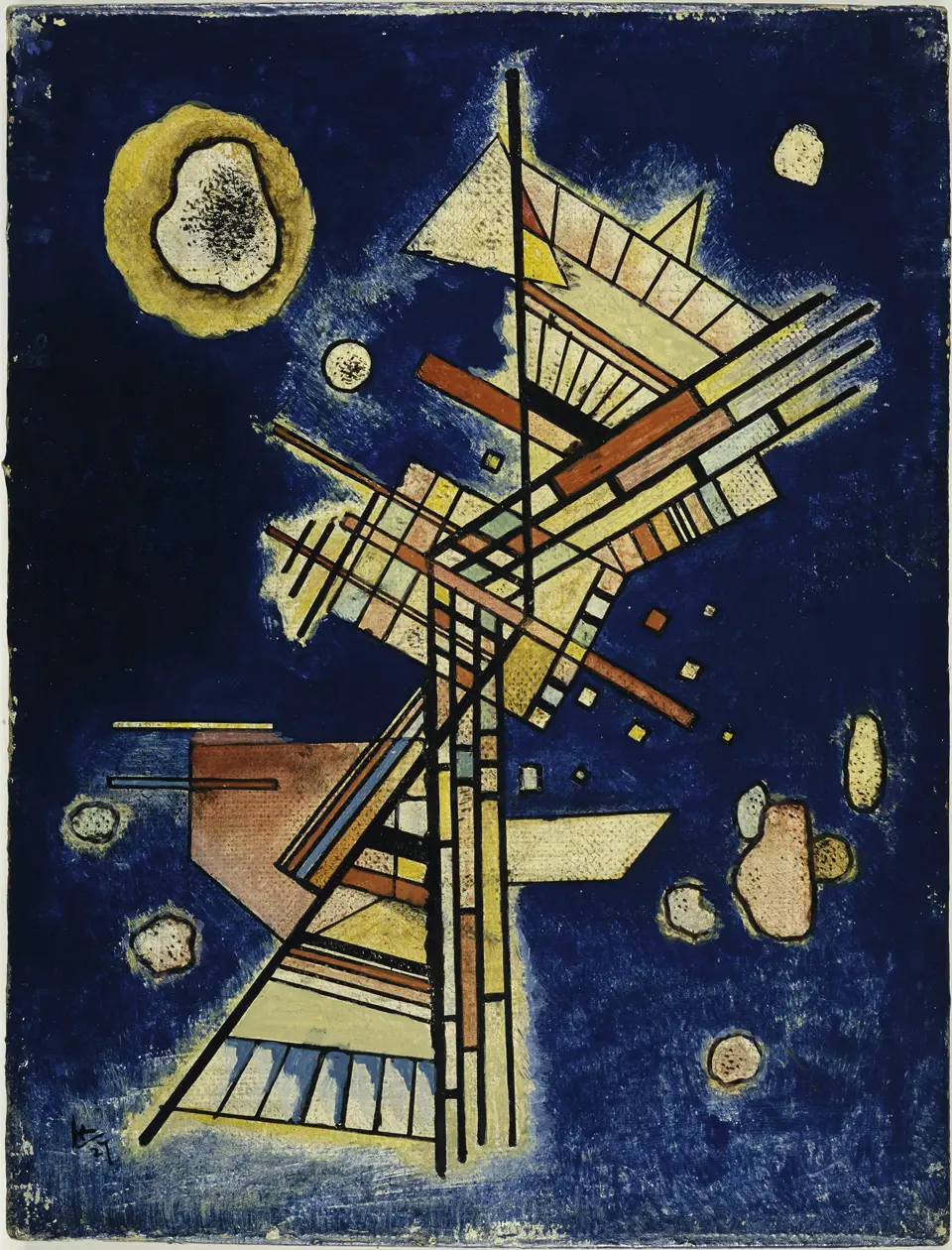 Vassily KandinskyDunkle Kühle (Fraîcheur sombre)Janvier 1927          Huile sur toile marouflée sur bois, 26,1x19,9x1,2 cmLegs de Nina Kandinsky, 1981 Collection Centre Pompidou. Domaine public.            Photo © Centre Pompidou, MNAM-CCI/Hélène Mauri/Dist. GrandPalaisRmn