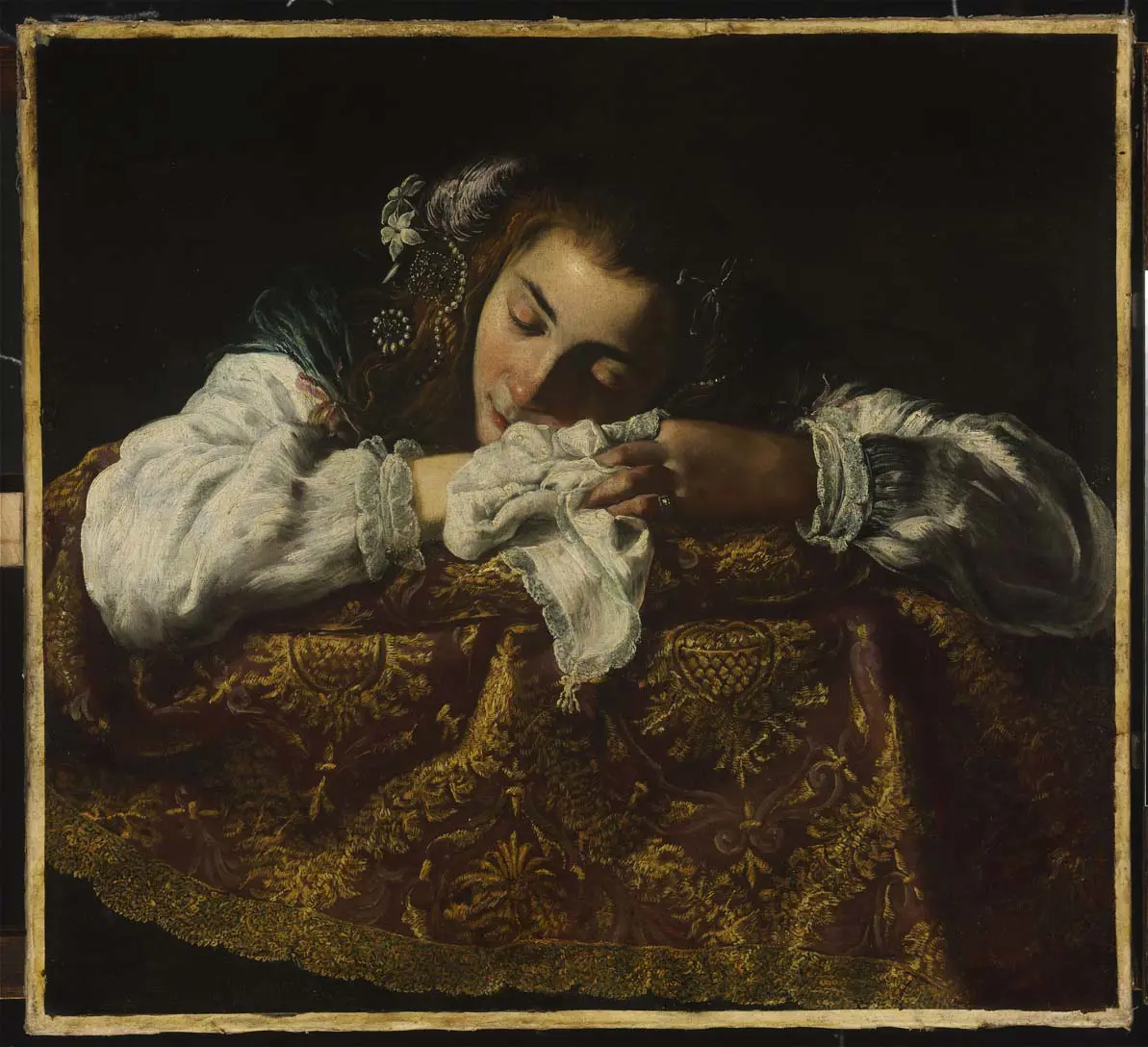 Anonyme, Jeune fille endormie, vers 1615-1620, Huile sur toile, 67,5 x 74 cm, Budapest, Szépmvészeti Múzeum / Museum of Fine Art Copyright © Szépmvészeti Múzeum/ Museum of Fine Arts, Budapest