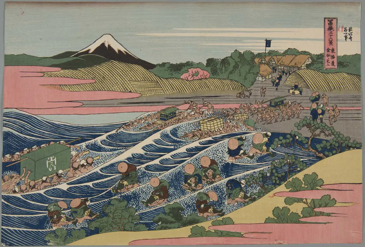 Katsushika Hokusai (1760-1849)Il Fuji visto da Kanaya sullaTōkaidō, ca 1833 - Serie: “Trentasei vedute del MonteFuji” Stampa xilografica a colori su carta, 25x37,5 cm - Copyright ©  Museo Nazionale di Cracovia