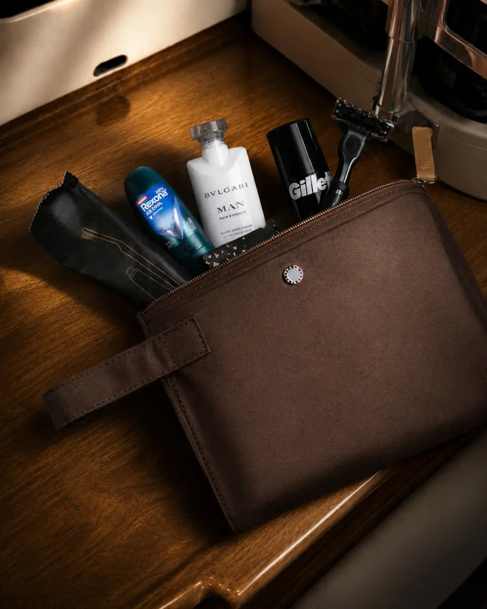 Emirates, amenity kit Bulgari First e Business Class Copyright © Emirates Airlines /&nbsp;The Emirates Group