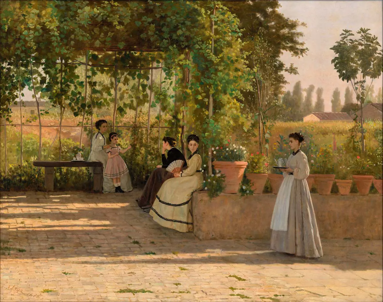 Silvestro LegaUn dopo pranzo (Il pergolato)1868 - Olio su tela, 75 x 93,5 cm. Milano, Pinacoteca di Brera © Pinacoteca di Brera, Milano - MiC