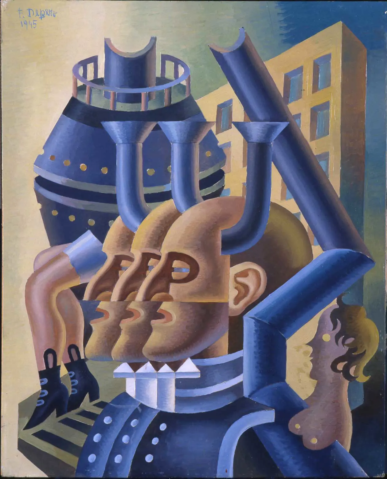 Fortunato Depero (Fondo, TN, 1892 - Rovereto, TN, 1960) - Teste e tubi. Forme simultanee, 1945 - olio su tela, 45,8 x 36,5 cm Mart, Museo di arte moderna e contemporanea di Trento e Rovereto Fondo Depero © FORTUNATO DEPERO, by SIAE 2026