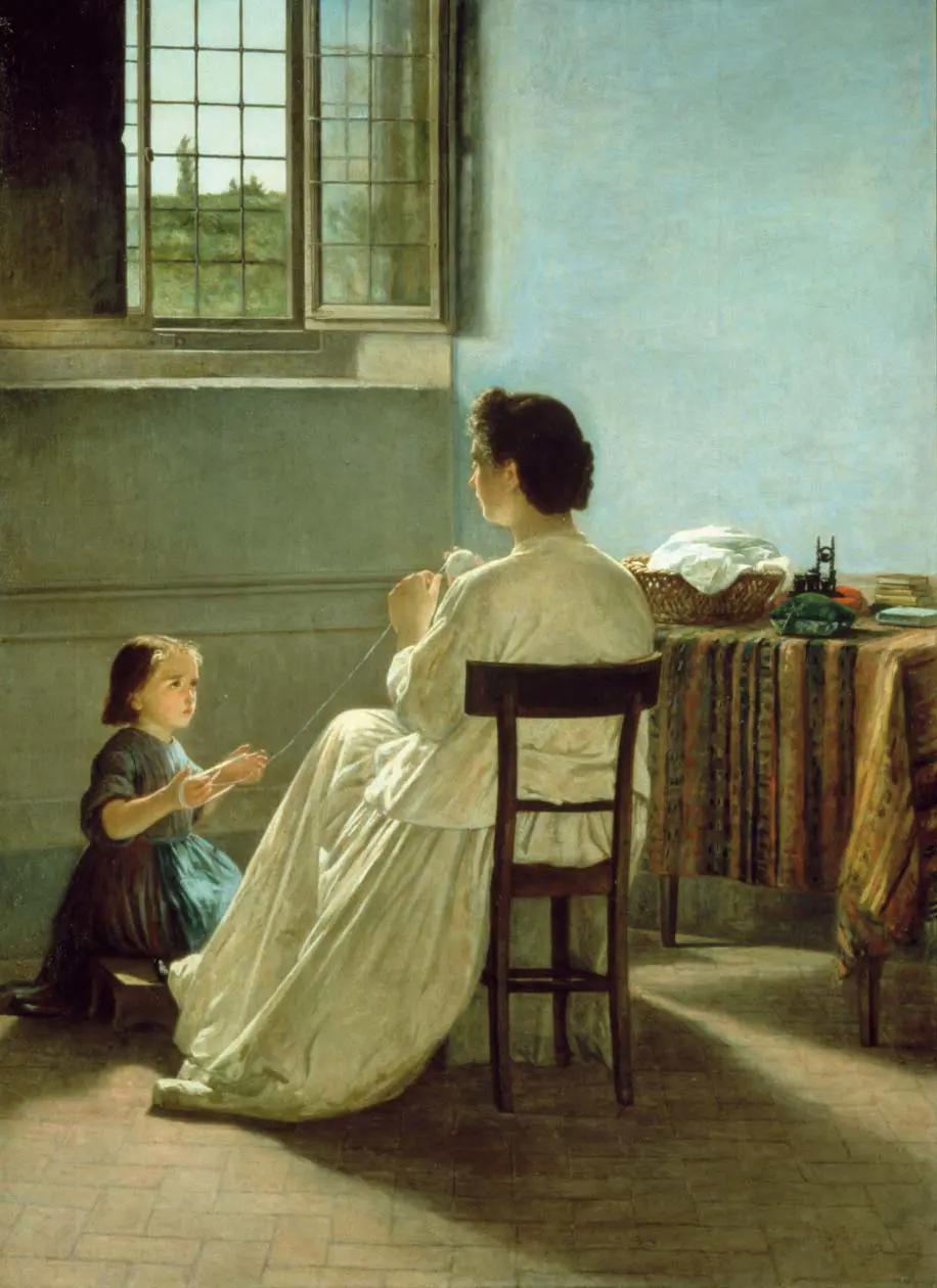 Silvestro Lega, L’educazione al lavoro, 1863. Olio su tela, 91,5 x 67 cm. Collezione privata. Courtesy Archivio Dini.