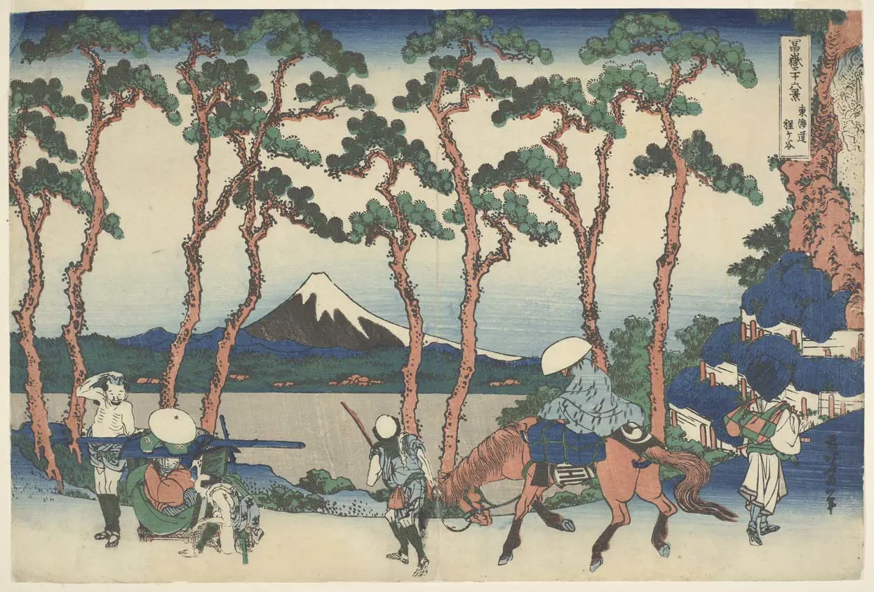 Katsushika Hokusai (1760-1849) Hodogaya sulla Tōkaidō, ca. 1832 Serie: “Trentasei vedute del MonteFuji” Stampa xilografica a colori su carta, 25x37,5 cm - Copyright ©  Museo Nazionale di Cracovia