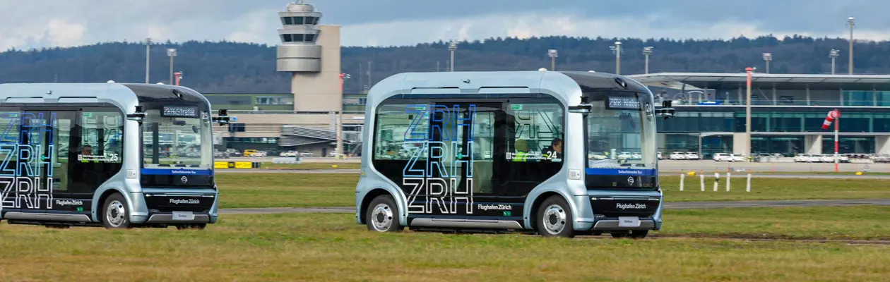 Zurich Airport: Autonomous Shuttle Bus and Passenger Bus Powered by Solar Diesel