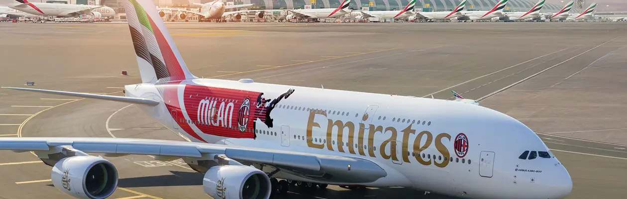 Emirates celebrates 125 years of AC Milan with a special livery on the A380