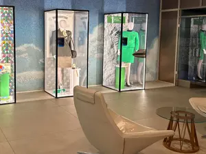 Alitalia uniforms on display in ITA Airways lounges at Fiumicino