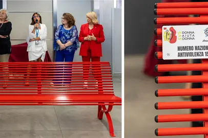 Two Red Benches at Linate