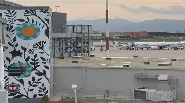 Giorgio Casu's mural at Cagliari Airport