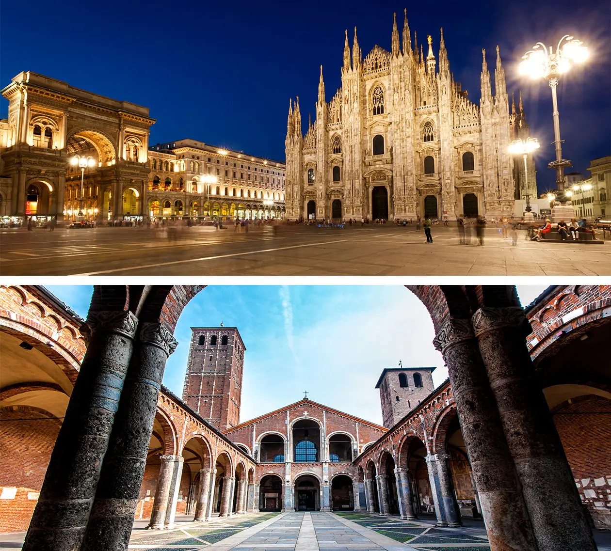 Duomo e la Basilica di Sant'Ambrogio a Milano Copyright © Sisterscom.com / Depositphotos