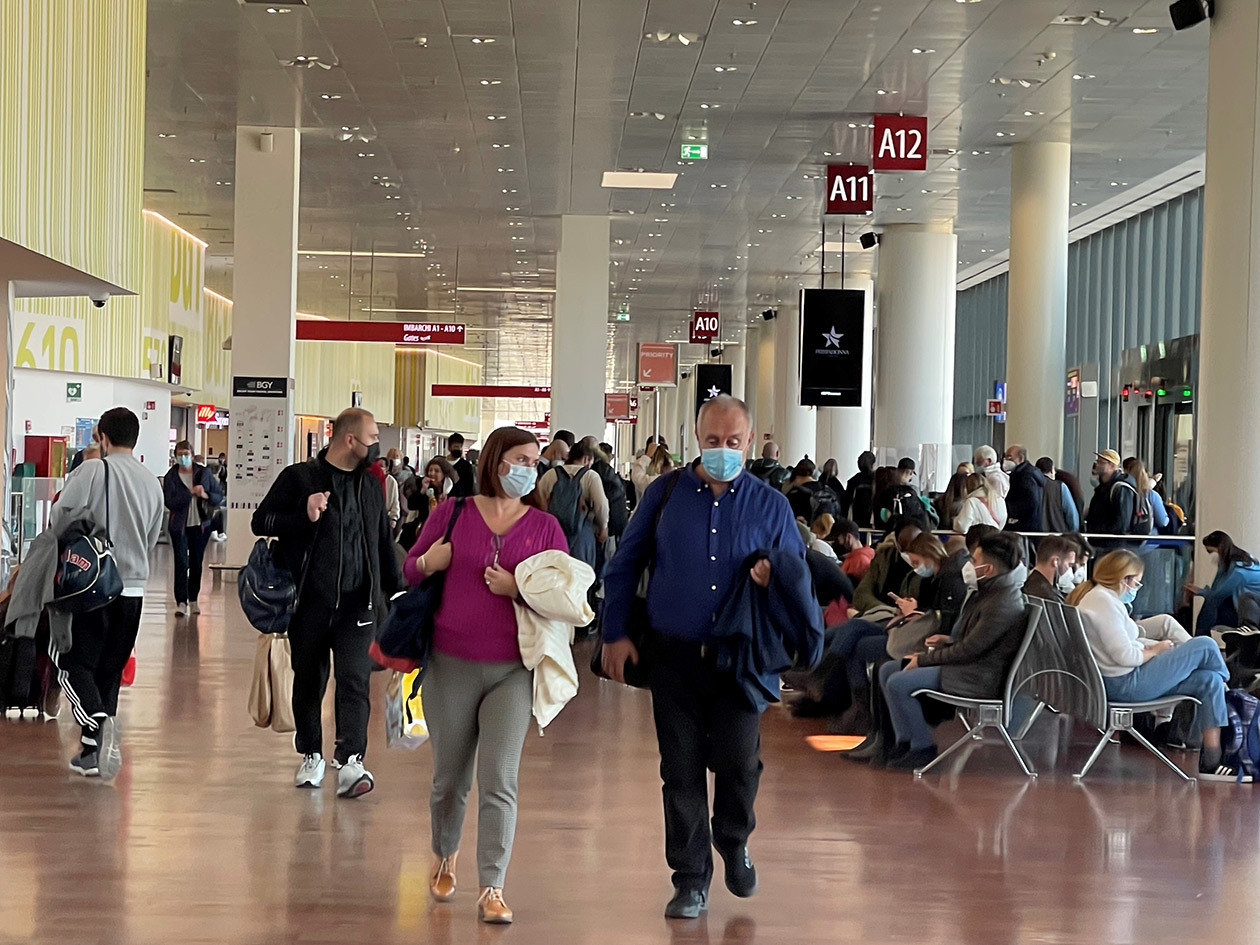 The boarding gates of Milan Bergamo airport