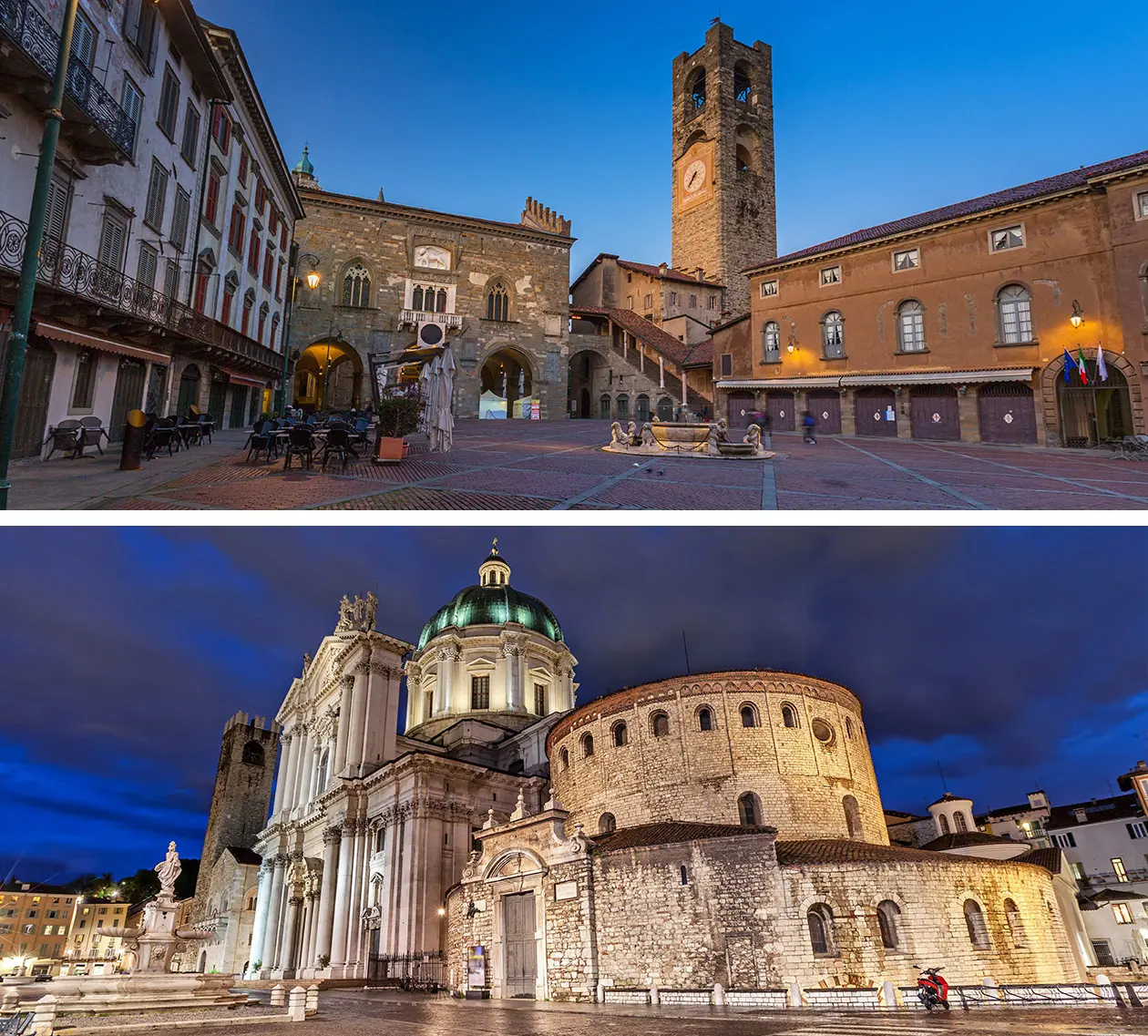 Piazza Vecchia a Bergamo e Piazza Paolo Vi a Brescia Foto: Copyright © Sisterscom.com / Depositphotos