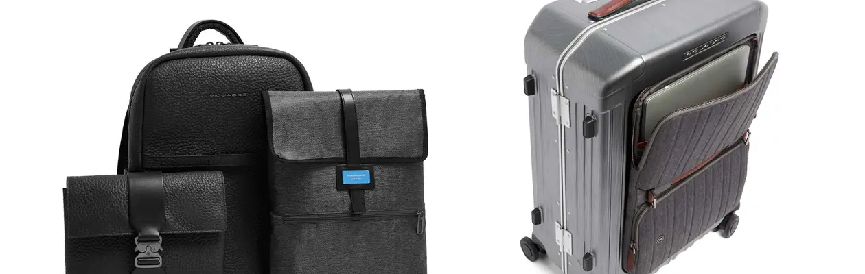 Piquadro travel accessories: PQLM suitcases and MATERIA leather goods