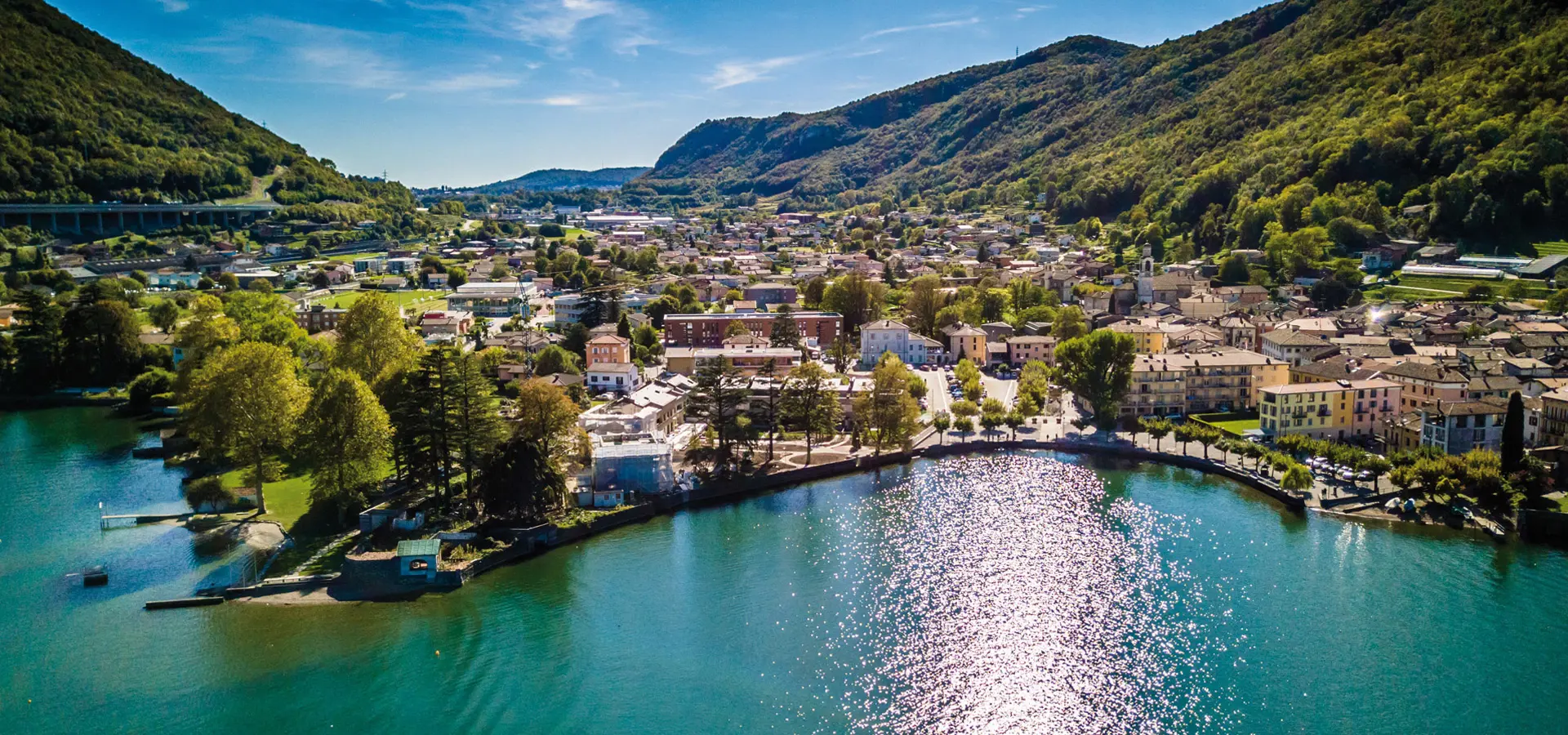 Panoramic view of Lake Lugano. 