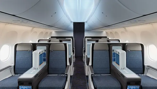 Interni businnes ed economy class del Boeing 737 MAX di flydubai  Foto: Copyright © flydubai