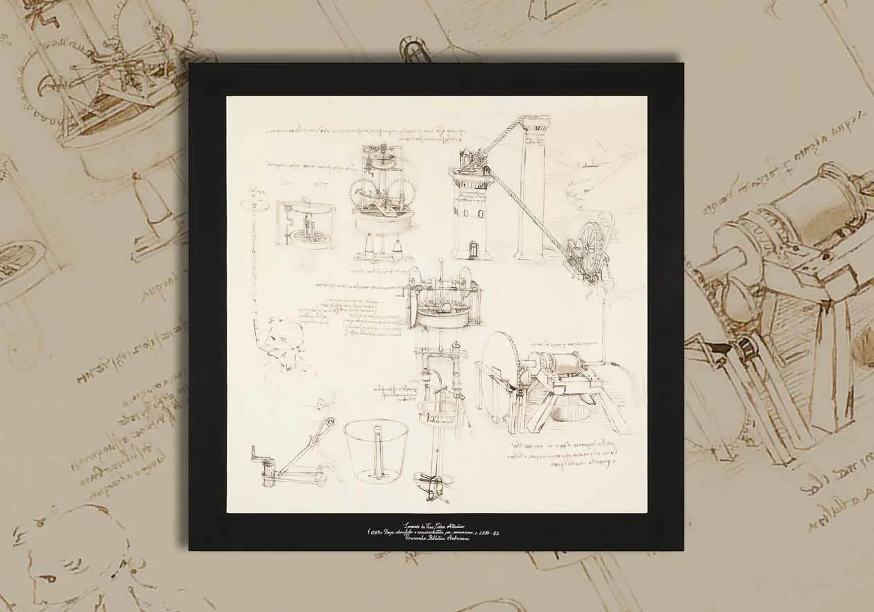 Foulard Dolce&Gabbana Alta Sartoria Atlantico. Leonardo da Vinci, Codice Atlanticof. 798 r: Studi geometrici e di fontanePenna e inchiostro, c. 1487-90. Copyright © Dolce&Gabbana