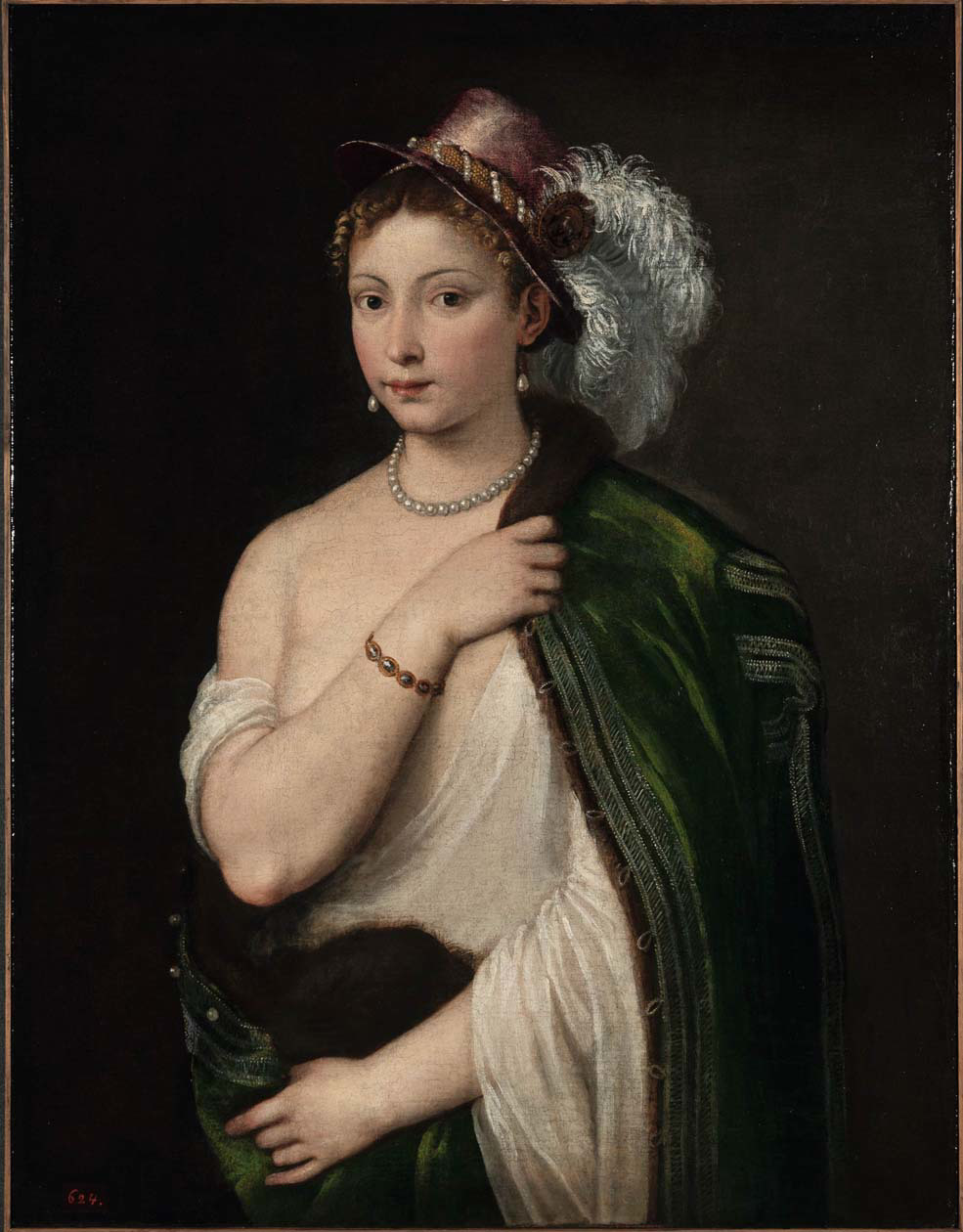 Tiziano "Giovane donna con cappello piumato"