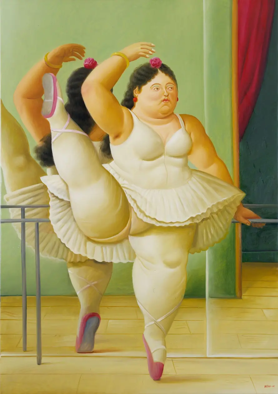 Fernando Botero, Ballerina alla sbarra, 2001. Olio su tela, 164x116 cm. Collezione privata. Foto: © Ufficio Stampa Arthemisia