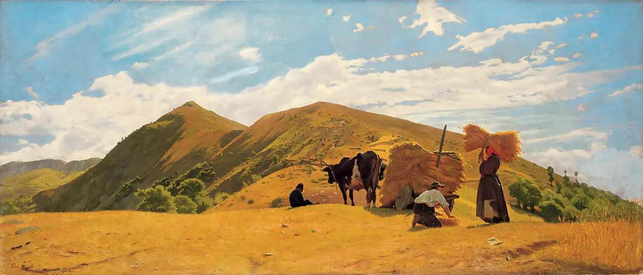 Odoardo Borrani, Mietitura del grano nelle montagne di San Marcello, 1861. Viareggio, Istituto Matteucci. Foto: Copyright © Associazione Amici di Palazzo Martinengo