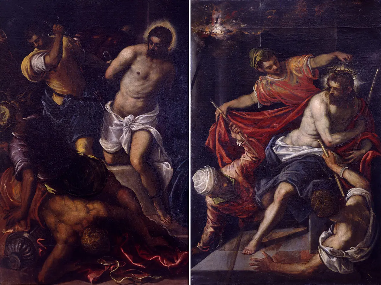 Domenico Tintoretto, Flagellazione (opera non esposta, in prestito). Olio su tela, cm 186 x 118,5 Foto Copyright © Pinacoteca Capitolina Domenico Tintoretto, Incoronazione di spine, Olio su tela, cm 186 x 118,5 Foto Copyright © Pinacoteca Capitolina