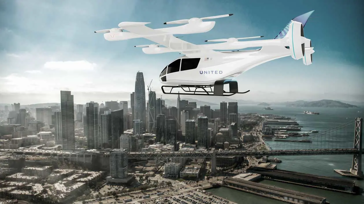 United Airlines - eVTOL di Eve. Copyright © Eve Air Mobility / United.