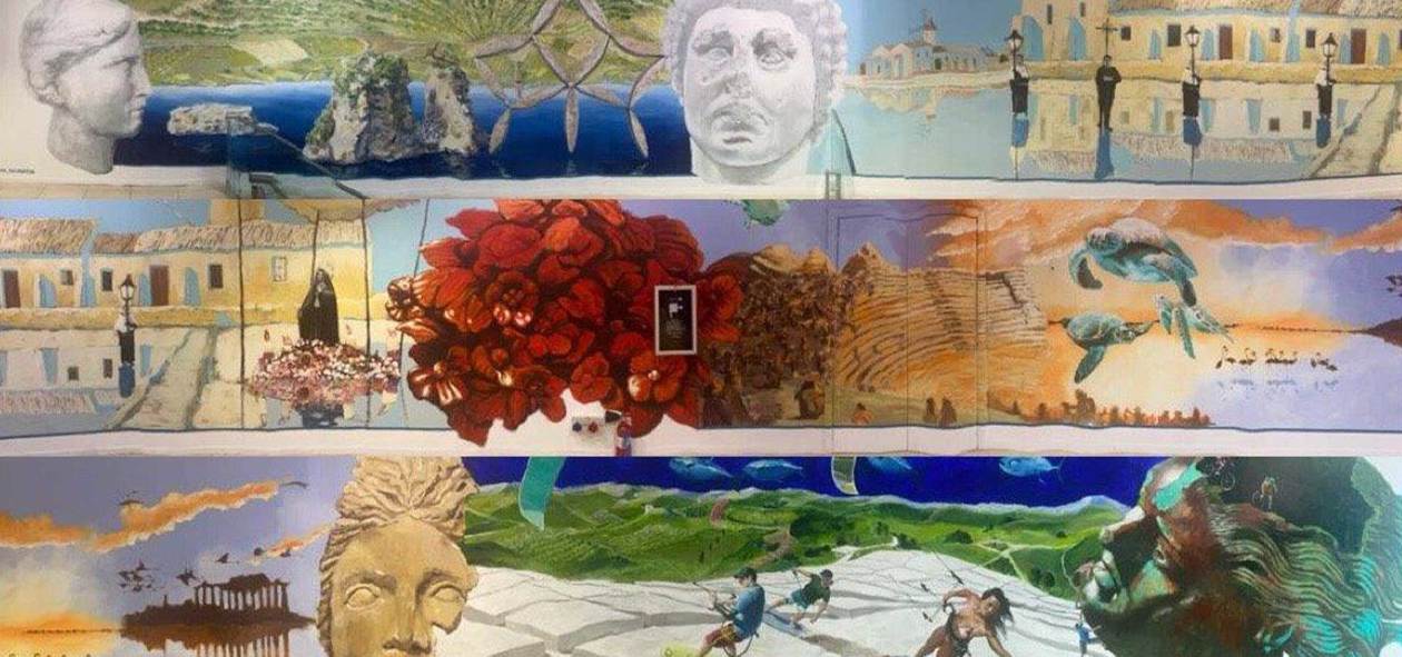 Il murales di Igor Scalisi Palminteri all’aeroporto di Trapani