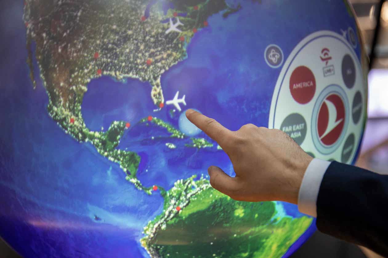 Mappamondo digitale Flight Tracker di Turkish Airlines. © Turkish Airlines Inc.