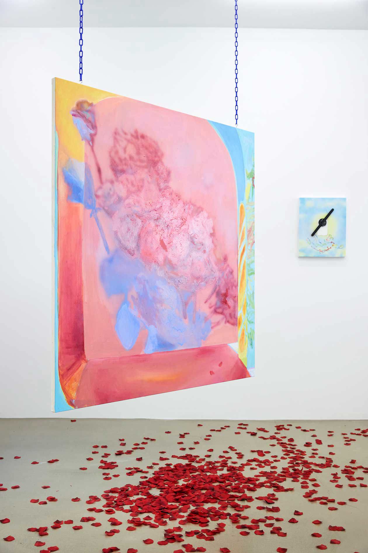 Rachel Rossin, Fat nuisance (forgetting), 2020, Aerografo e pittura ad olio su tela tesa in alluminio, cm 165 x 165. Foto: Volker Renner.