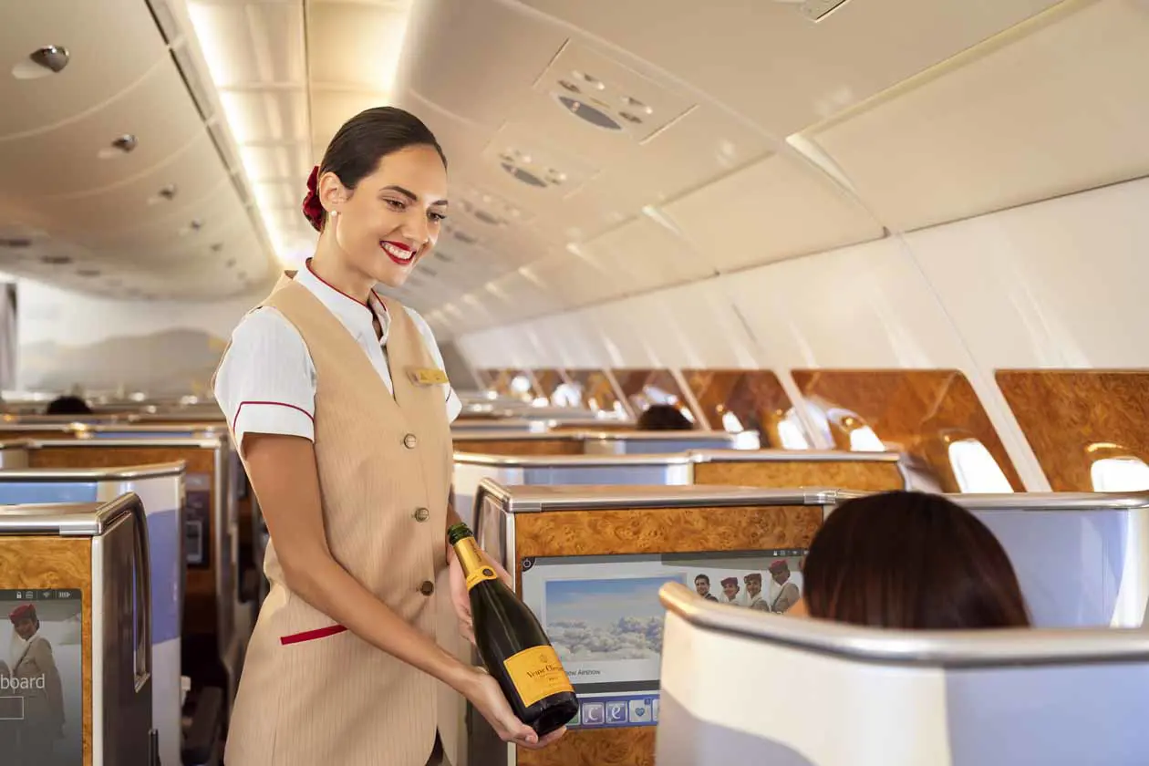 Gli champagne a bordo di Emirates. © Emirates Airlines / The Emirates Group