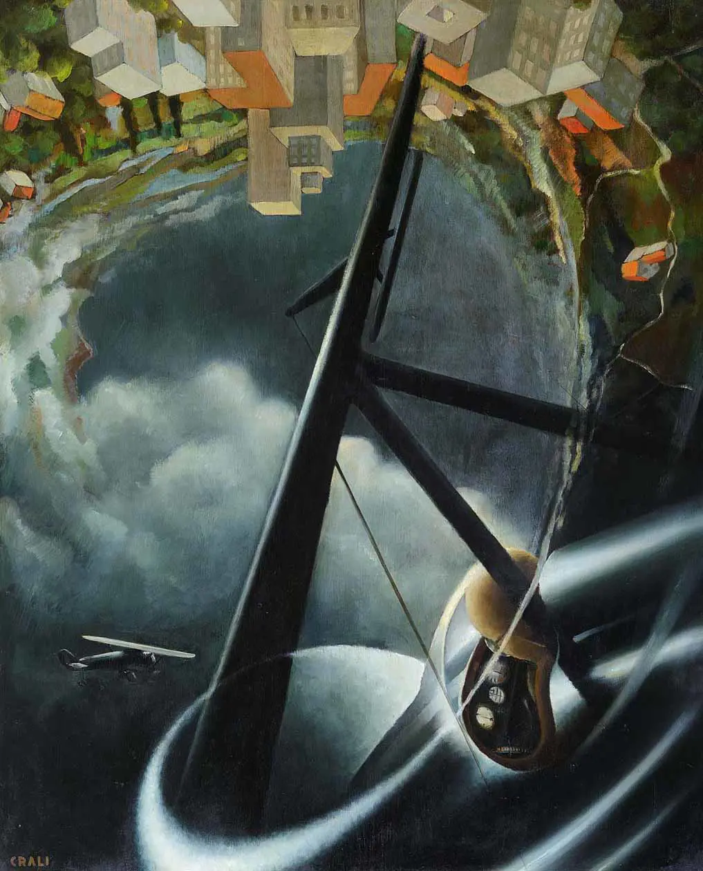 Tullio Crali, Aerocaccia. Solo per uso editoriale. Copyright © Ufficio stampa Mostra / Galleria Bottegantica