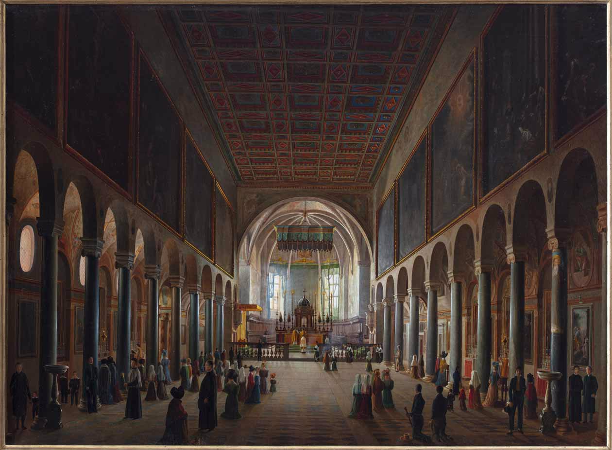 Antonio Bini (?), L’interno della chiesa di San Pietro a Perugia, 1820-1821, olio su tela, 70 °- 100 cm, Foligno, Galleria Bompadre.