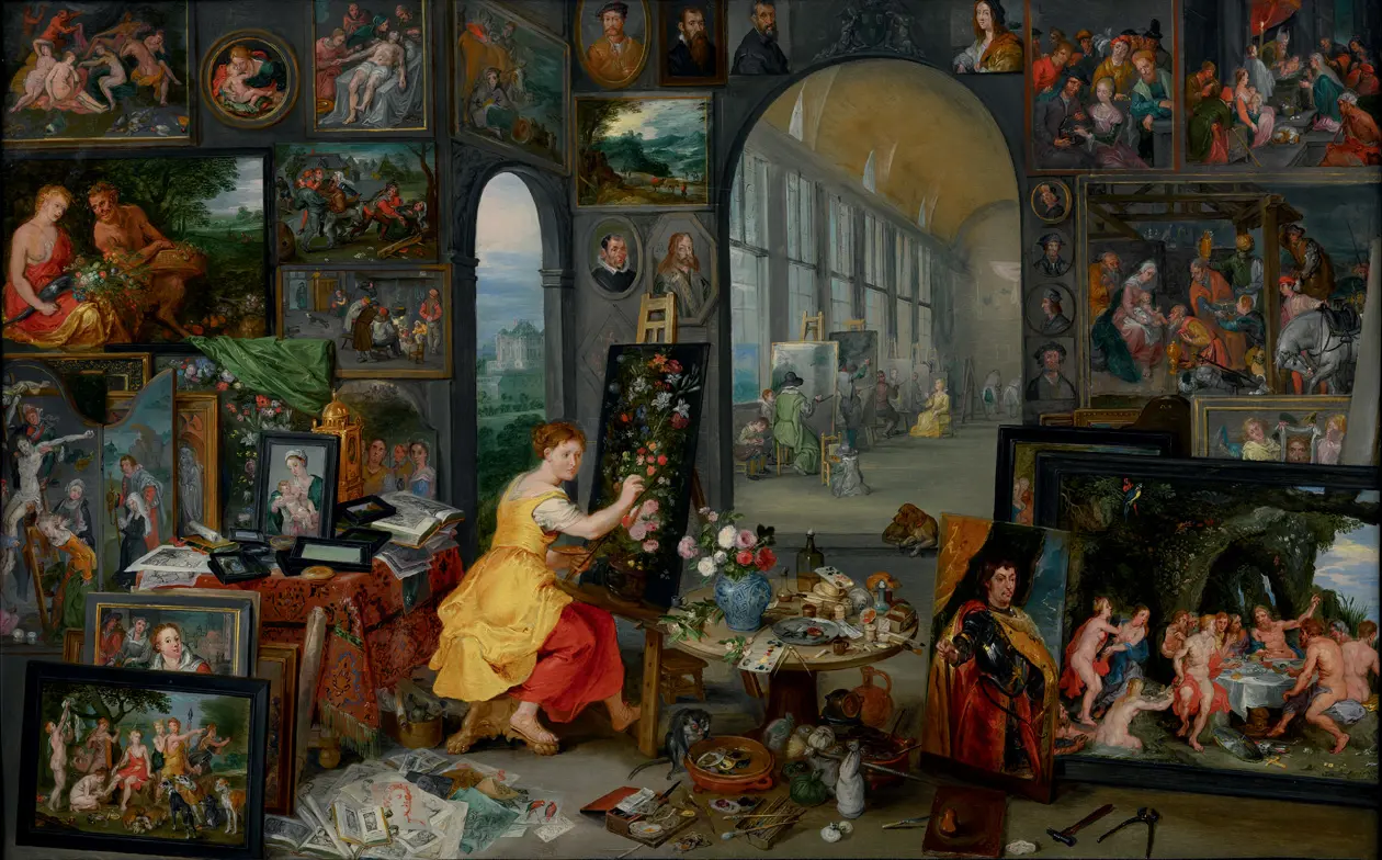 Jan Brueghel il Giovane Allegoria della pittura / Allegory of Painting 1625-1630 circa / c. 1625-1630 Olio su rame, cm 49 × 77 / oil on copper, 49 ×77 cm  Copyright ©  het Noordbrabants Museum ’s- Hertogenbosch, on loan from the JK ArtFoundation