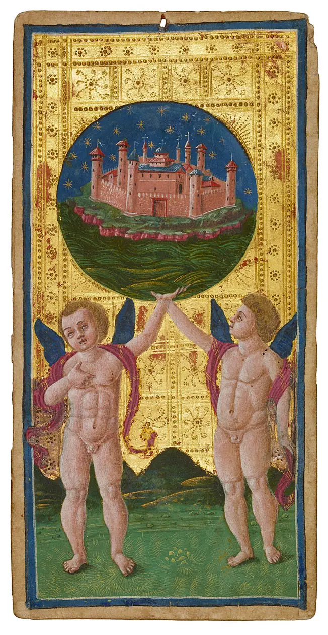 Antonio Cicognara, Tarocchi Il mondo, 1455-1480 (cartone, 176x 87 mm). Foto: Copyright © Accademia Carrara Bergamo.