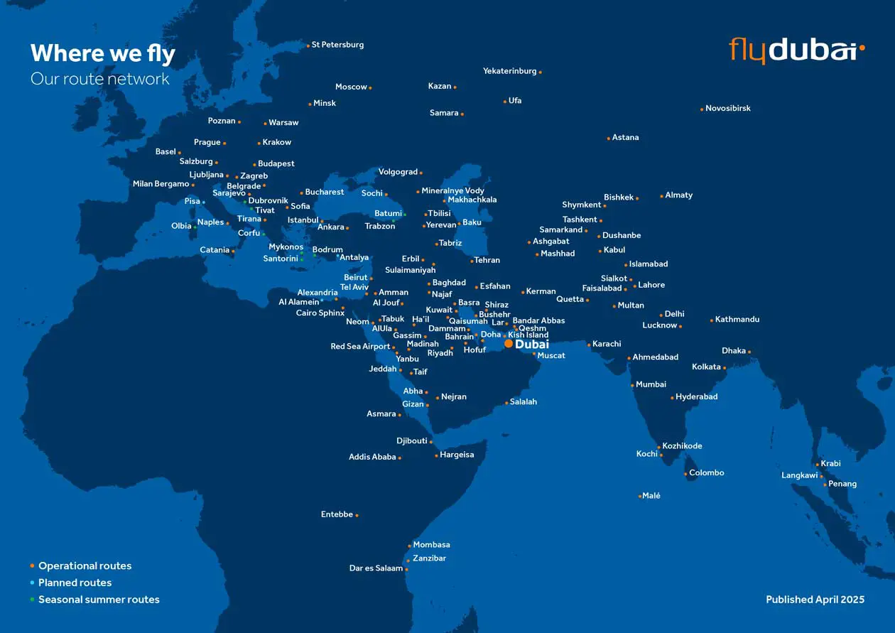Le destinazioni di flydubai (Aprile 2025) Copyright © flydubai