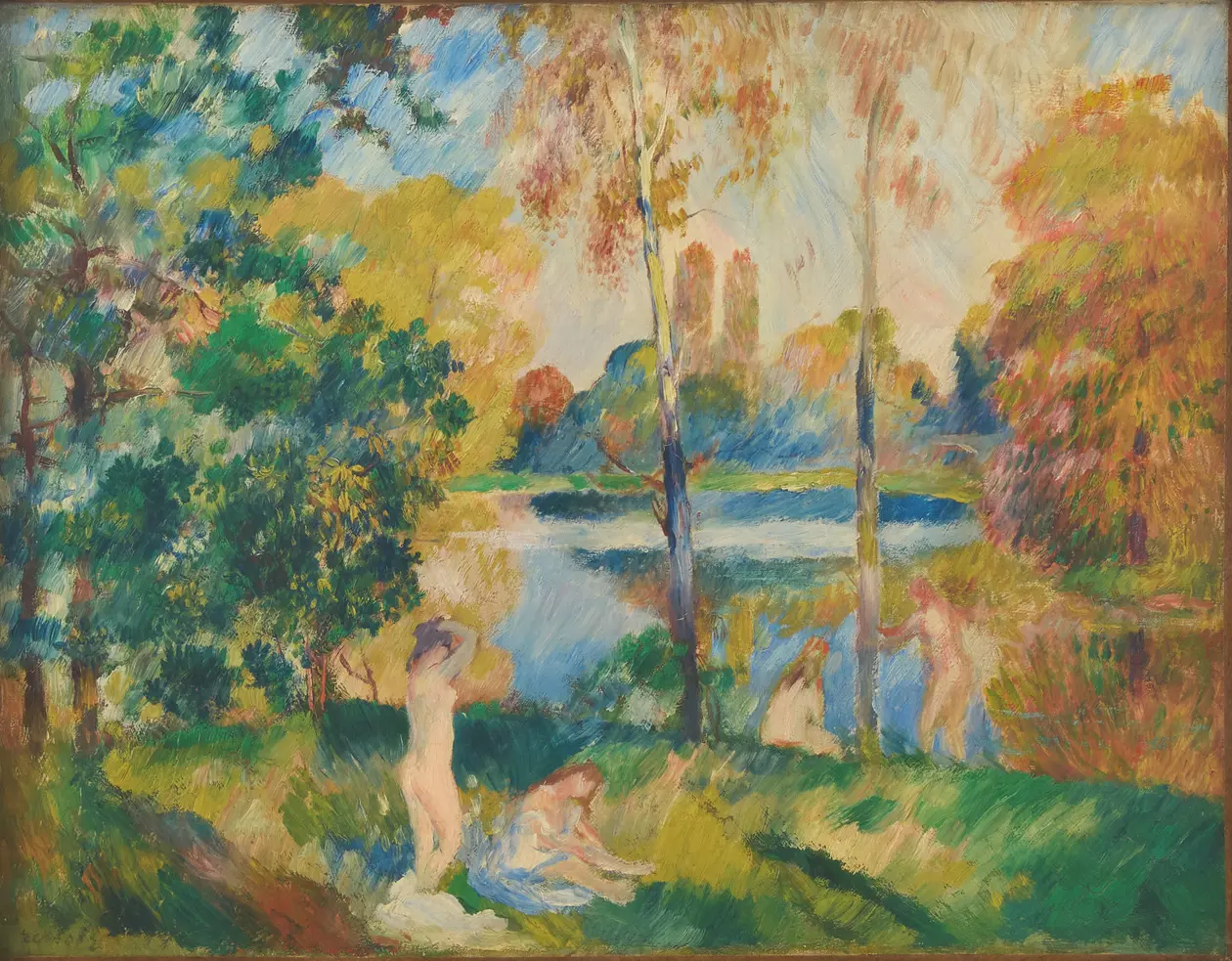         Pierre-Auguste Renoir Paesaggio fluviale con bagnanti1885 ca.Olio su tela32,5 x 41 cmThe Scharf Collection | Copyright Ufficio Stampa Mostra /&nbsp;Palazzo Ducale di Genova